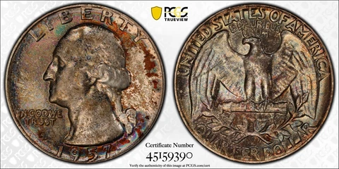 True Rainbow Toned PCGS MS66 1957 P TYPE B Rev Washington Quarter 25c Trueview Cover