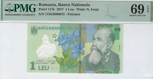 Romania 1 Leu Polymer 2017 P-117k Superb Gem UNC PMG 69 EPQ + Gift ROCZ1 - Picture 1 of 3