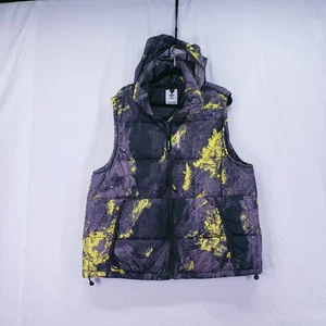 Adidas Adventure Purple Yellow Splatter Print Quilted Puffer Jacket Vest Hooded - Picture 1 of 19
