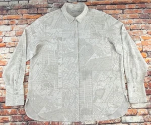 Camicia M.M.LaFleur in seta con bottoni top donna XL stampa mappa New York avorio - Foto 1 di 10