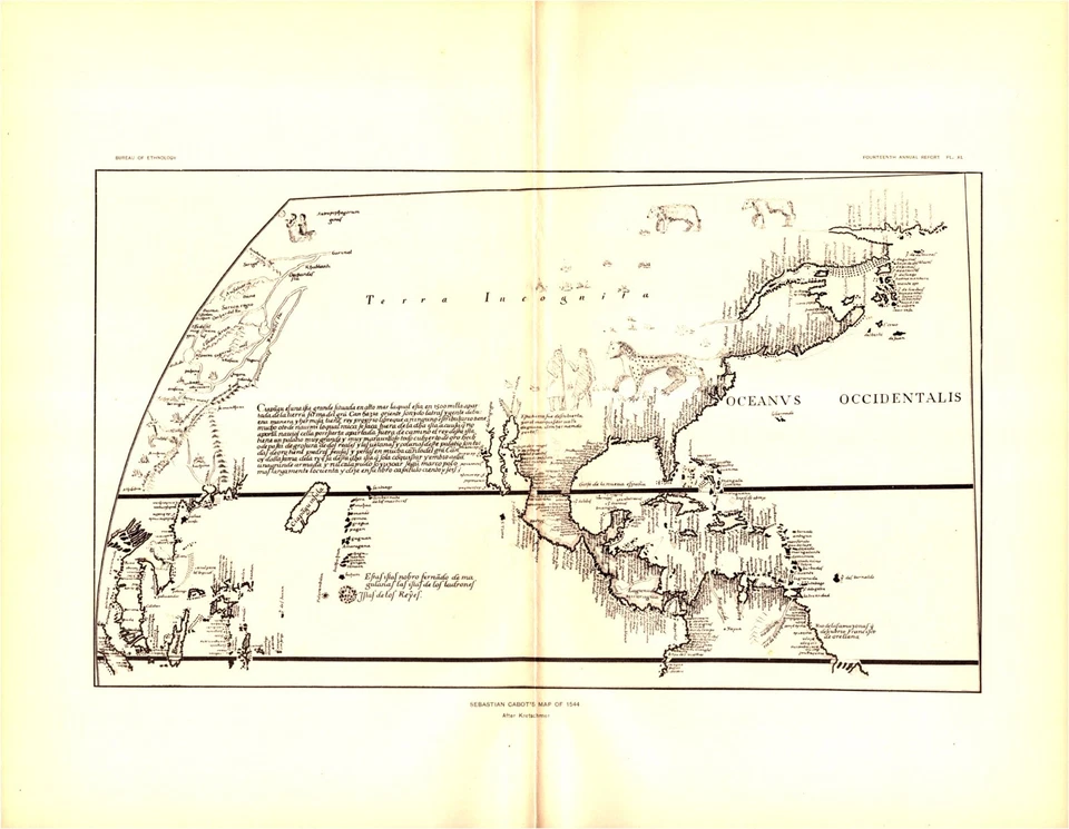 "MAPA DE SEBASTIAN CABOT DE 1544" Después de Kretschmer Antiguo mapa facsímil 1896 Foto 1 de 1