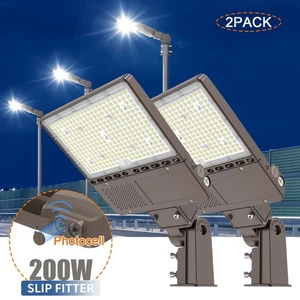 2 Pack 200W LED Parking Lot Lighting Adjustable Slip Fitter Street Shoebox Light - Picture 1 of 14