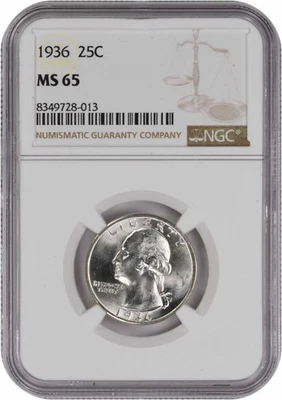 1936 Washington Silver Quarter MS65 NGC - Image 1 of 2