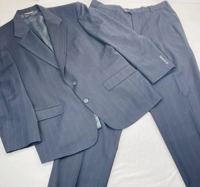 Vintage Stafford Executive Two Piece Blue Wool Pinstriped Check Suit (42R-??) - Image 1 of 4