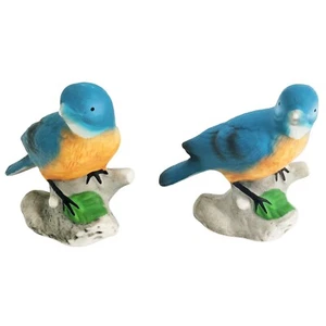 Bluebird Figurines Set of 2 Ceramic Perched on Branch Malaysia Hand Painted VTG - Picture 1 of 5