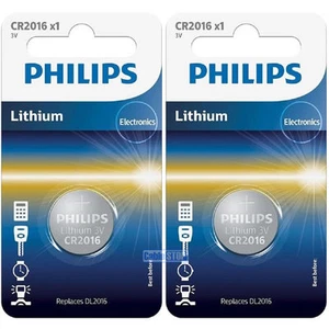2 x Philips CR2016 3V Lithium Button Battery Coin Cell DL2016 for Car Key Fobs - Picture 1 of 1