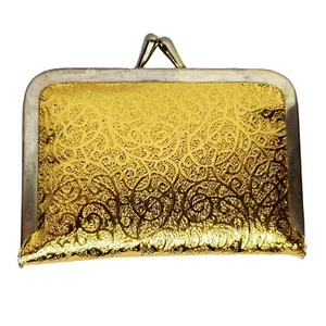 Vintage Mini Sewing Kit Goldtone Padded Case Purse Pocket Travel Size Kiss Lock - Picture 1 of 5