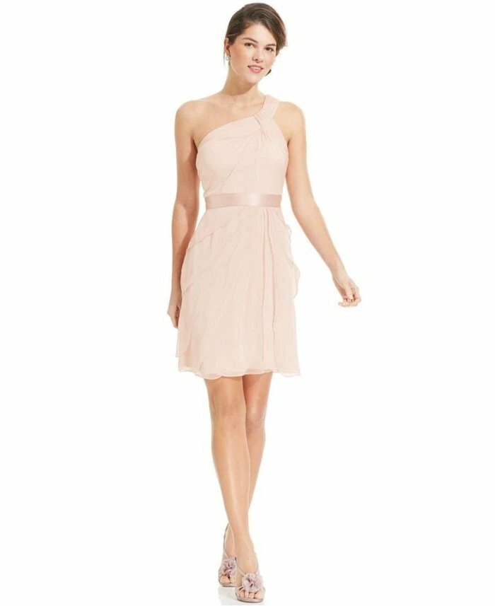 Adrianna Papell Blush Pink Chiffon Tiered Flutter Sheath Dress 14 A218
