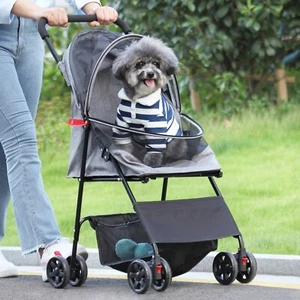 Coziwow 4 Wheels Pet Stroller, Foldable Puppy Stroller with Weather Cover - Picture 1 of 6