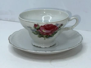 Vintage Ceramic/Porcelain Red/Pink Roses Cup & Saucer Set Made in JAPAN - Picture 1 of 4