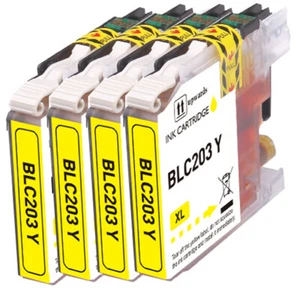 4P YELLOW Printer Ink +Chip fits Brother LC203 MFC J680DW J460DW J5320DW J480DW - Picture 1 of 1