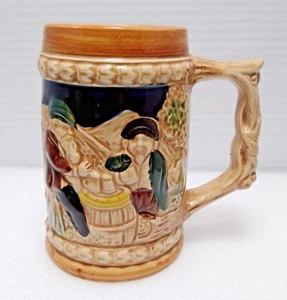 Ceramic German Style Beer Stein VTG Hand Painted Mold Scene Mug Japan 4.75" Tall - Picture 1 of 11