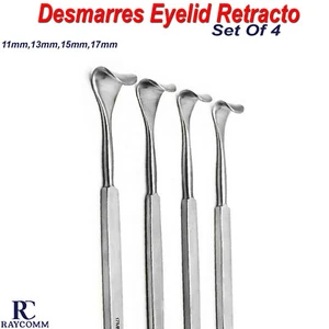 Retractores de párpados Desmarres 8 mm, 10 mm, 12 mm, 14 mm, 16 mm conjunto de 4 herramientas quirúrgicas - Imagen 1 de 5