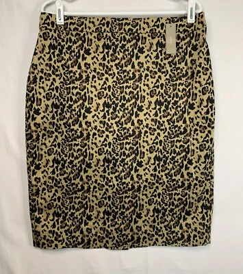 J.CREW 铅笔裙 尺寸 12 豹纹 双弹力 AK697 及膝 职业 全新带标签 — 第 1/4 张图片