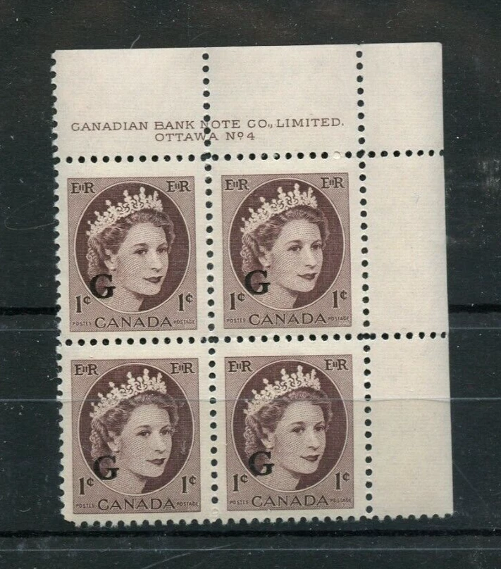 O40 G sobreimpresión Wilding Plate negro #4 en estado bastante bueno MNH Cat $12 sellos Canadá Foto 1 de 1
