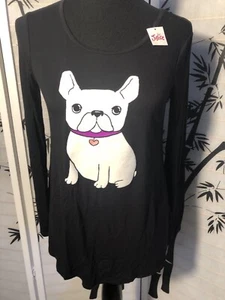 NWT Girls Justice Long Sleeve Black Top w/White Glitter Dog Sz 16  FREE SHIPPING - Picture 1 of 4