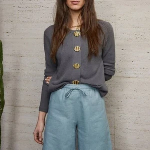 CARDIGAN cotton cashmere Rodier of Paris new grey rib L huge stripe buttons bnwt - Picture 1 of 3