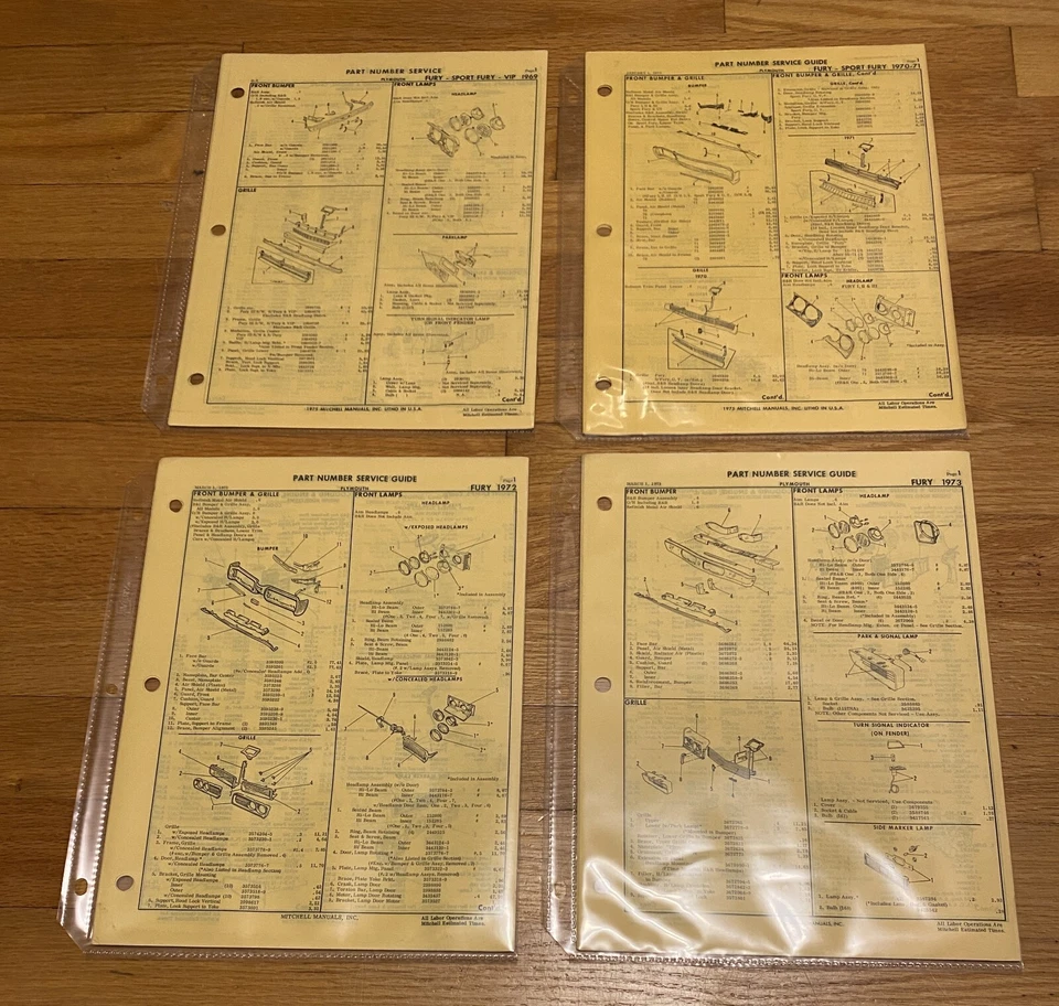 1969/1970/1971/1972/1973 Plymouth FURY NÚMEROS DE PIEZA/Libro de piezas deportivo Foto 1 de 1
