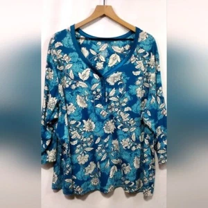 NWOT White Stag Floral Blouse Womens 4X Blue Artsy Festival Retro 90s Y2K Casual - Picture 1 of 10