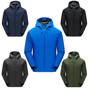 Men Casual Windbreaker Jacket Zipper Waterproof Hooded Coat Raincoat Outerwear - Picture 1 of 18