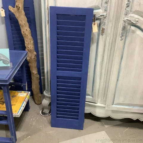 French Blue Painted Shutter Louvered 43" Tall by 12" Wide French Country Farm Cover