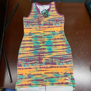 Puma Womens Multicolor Tie Dye Scoop Neck Sleeveless Racerback Tank Dress Size L - Picture 1 of 4