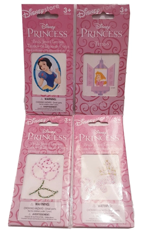 Disney Store 4 Tatuajes Temporales 3D Brillo Gema Joyería Corporal Blancanieves Aurora X Foto 1 de 4