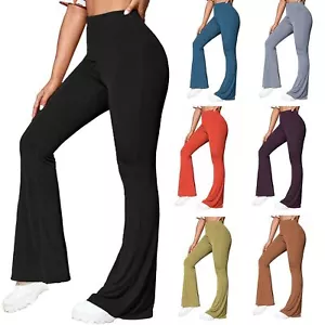 Teenagers Bootleg Trousers, Stretch High Waist Flared Wide Leg Ribbed Pants - Picture 1 of 6