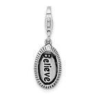 Sterling Silver Vintage Believe Clip On Lobster Clasp Charm Pendant