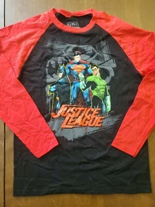 Justice League DC Comics Boys Black Crew Tee Long Sleeve T-Shirt L 14/16 - Picture 1 of 4