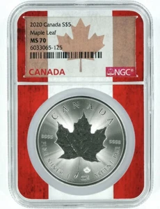 2020 Canada 1oz Silver Maple Leaf NGC MS70 - Flag Core - Picture 1 of 2