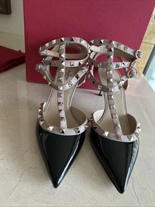 Valentino Rockstud Caged Size 10 Patent Ankle Strap Pump Women's - Picture 1 of 10
