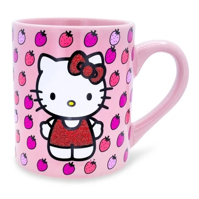 Sanrio Hello Kitty Glitter Strawberry Ceramic Mug | Holds 14 Ounces - Image 1 of 4