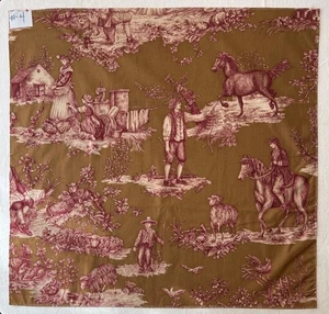 Stoff - Vintage französischer "Cavalier Toile" Charles Faudree für Eisenkraut 26" L x 26,5" B - Bild 1 von 25