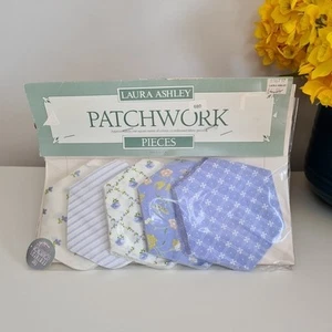 Vintage Laura Ashley Hexagonal Patchwork Fabric Pieces - Blue & White Flowers - Picture 1 of 12