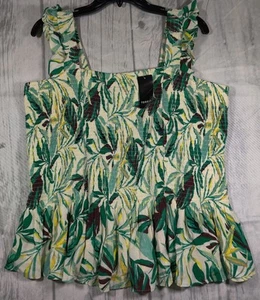 Torrid Peplum Crinkle Gauze Smocked Tank Top Painted Tropical Size 3X 22-24 - Picture 1 of 6