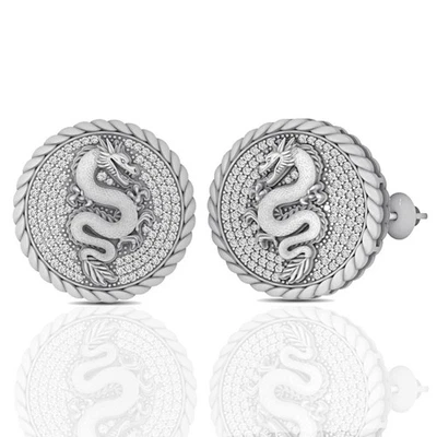 Bold 24mm Real Genuine VVS1/D Moissanite Lucky Dragon Studs Screw Back Unisex - Image 1 of 3