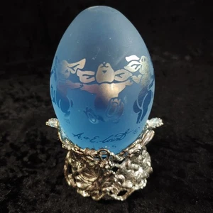 Arthur Court 1997 Blue Egg Limited Edition, Etched Glass w/ Dancing Bunny Flaw G - Picture 1 of 13