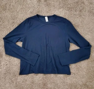 Lululemon Classic Fit Cotton Blend Long Sleeve Shirt Womens 4 Blue Cropped Logo - Picture 1 of 4