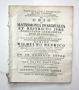1741 Johann Georg Estor De Odio in Matrimonia Inaequalia Recht Jena - Bild 1 von 1