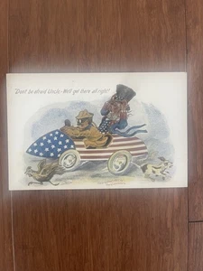 UNCLE SAM In RACE CAR with Teddy Roosevelt~ Fred Lounsbury 1907 Antique Postcard - Picture 1 of 2
