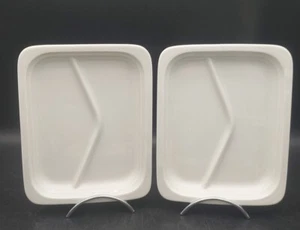 2 ASSIETTES RECTANGULAIRES A COMPARTIMENT PILLIVUYT PORCELAINE BLANCHE XXe L24,5 - Imagen 1 de 6