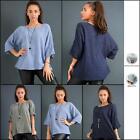 Womens Italian Plain Lagenlook Long Sleeve Fit Loose ladies Necklace Tunic Top