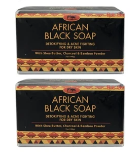 AFRIKANISCHE SCHWARZE SEIFE entgiftende Akne bekämpfen Sheabutter & Kohle 7 Unzen 2 Stangen - Bild 1 von 2