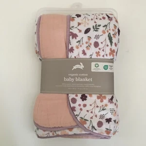 NEW Organic Cotton Muslin Quilt Multi Layer Baby Blanket Mauve Meadow | Red Rovr - Picture 1 of 6