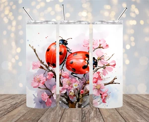 Ladybugs 20 oz Insulated Skinny Tumbler with slide lock lid and straw - Picture 1 of 1