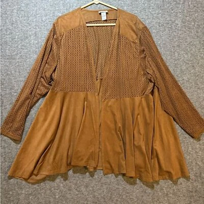 Jaqueta cardigã feminina Catherines camurça sintética 3X marrom aberta boho leve macia - Imagem 1 de 4