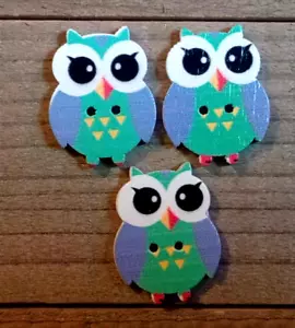 3 Owl Sewing Buttons Crafting Wood 2 Hole 1" x .75" - Picture 1 of 2