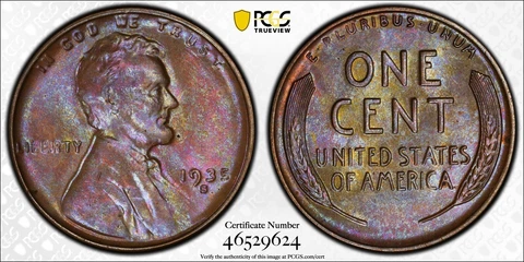 Rainbow Toned 1935 S Lincoln Cent - PCGS MS64BN Cover