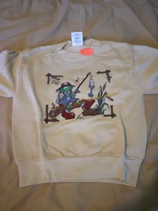 Kids M 8 - 10 Sweatshirt Tan with Fishing Frog Fabric fiber Print 275469 - Picture 1 of 1